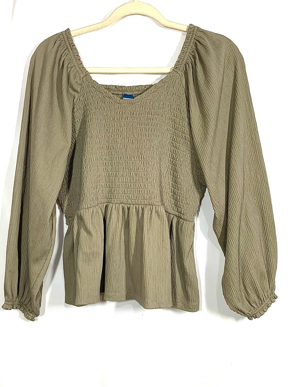 Old Navy Olive Green Smocked Square-Neck Peplum Blouse